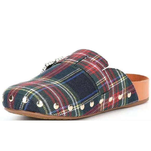 Gianni Bini GB Slip On Tartan Plaid Rhinestone Buckle Mule Clogs Sz. 5.5 - Picture 3 of 5
